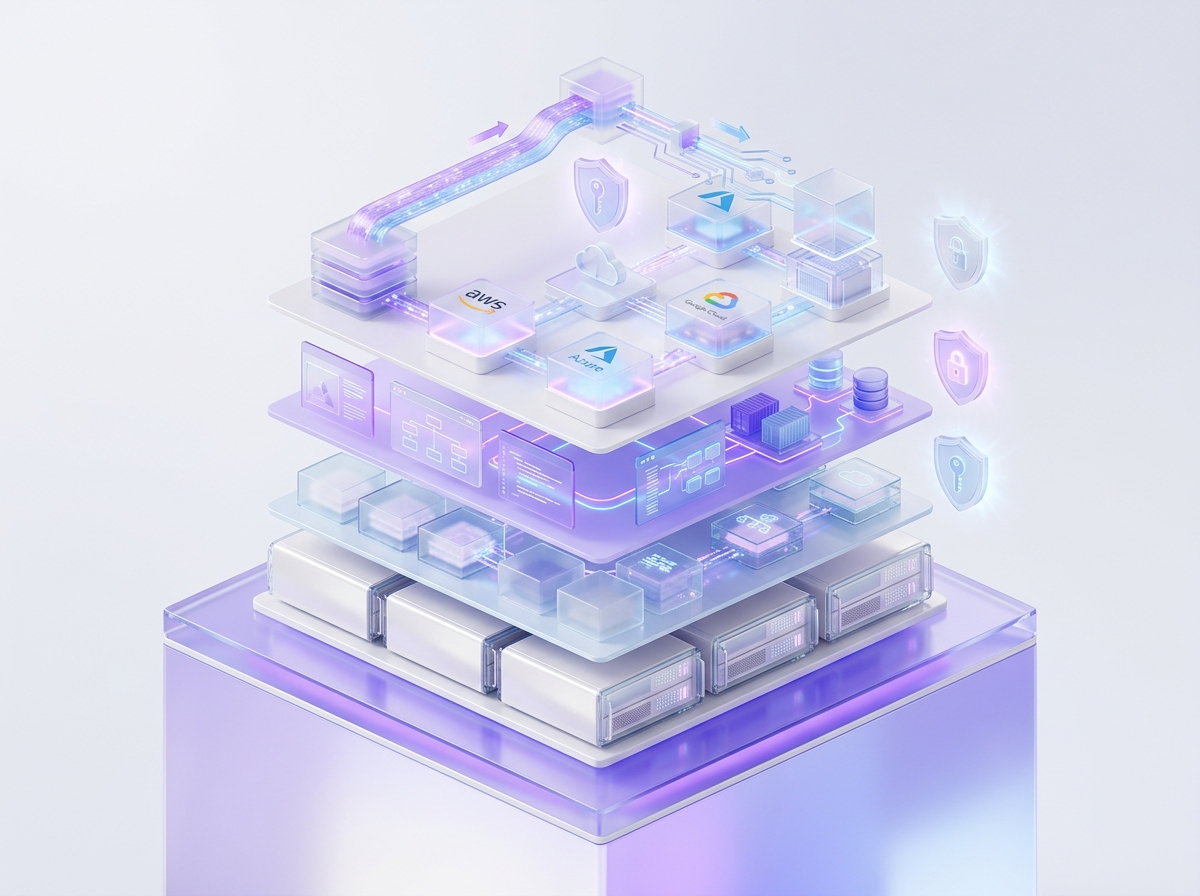 SoftWiz Enterprise IT Stack Architecture — Hardware, Microservices, Cloud and AI Layers
